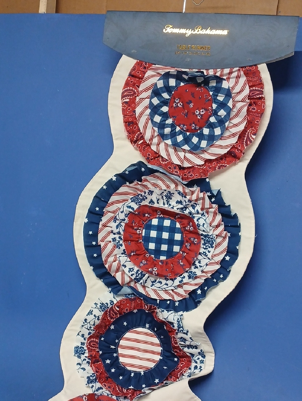 Tommy Bahama Red, White & Blue Layered Fabric Rosette Table Runner 13" x 49"